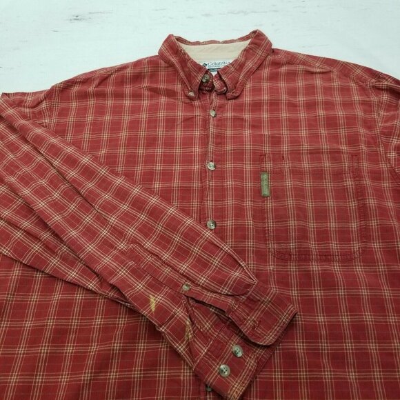 VINTAGE-COLUMBIA MEN'S BUTTON DOWN LONG SLEEVE PLAID SHIRT RED XXL - Picture 1 of 11